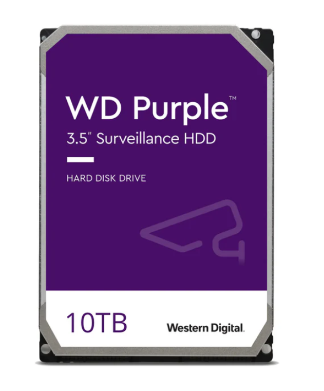 WD Purple 10TB Surveillance Hard Drive | WD101PURP – 3.5” SATA, AI-Optimized, 64-Camera Support, 550TB/Year Workload, 3-Year Warranty