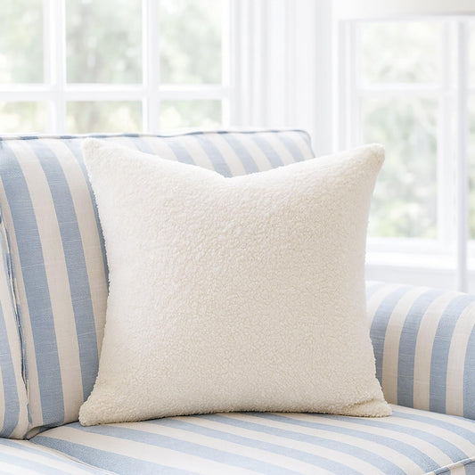 Boucle teddy cushion cover with insert, French white textured square pillow