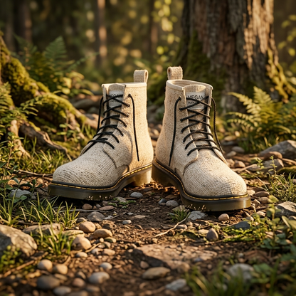 White Hemp Hiking Boots – Vegan Ankle High Hemp Boots