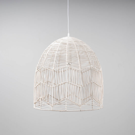 Whitewash rattan lace pendant light with dome-shaped lattice shade