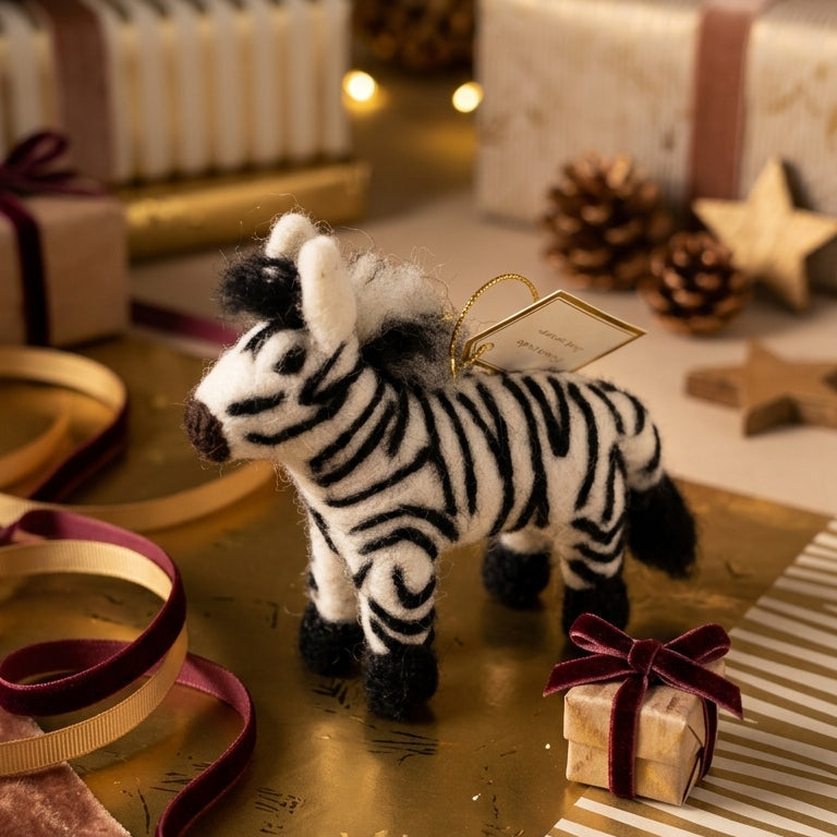 Handmade Wool Felt Zebra Ornament