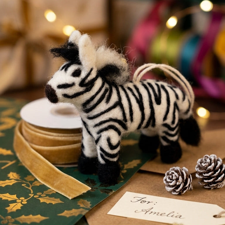 Handmade Wool Felt Zebra Ornament