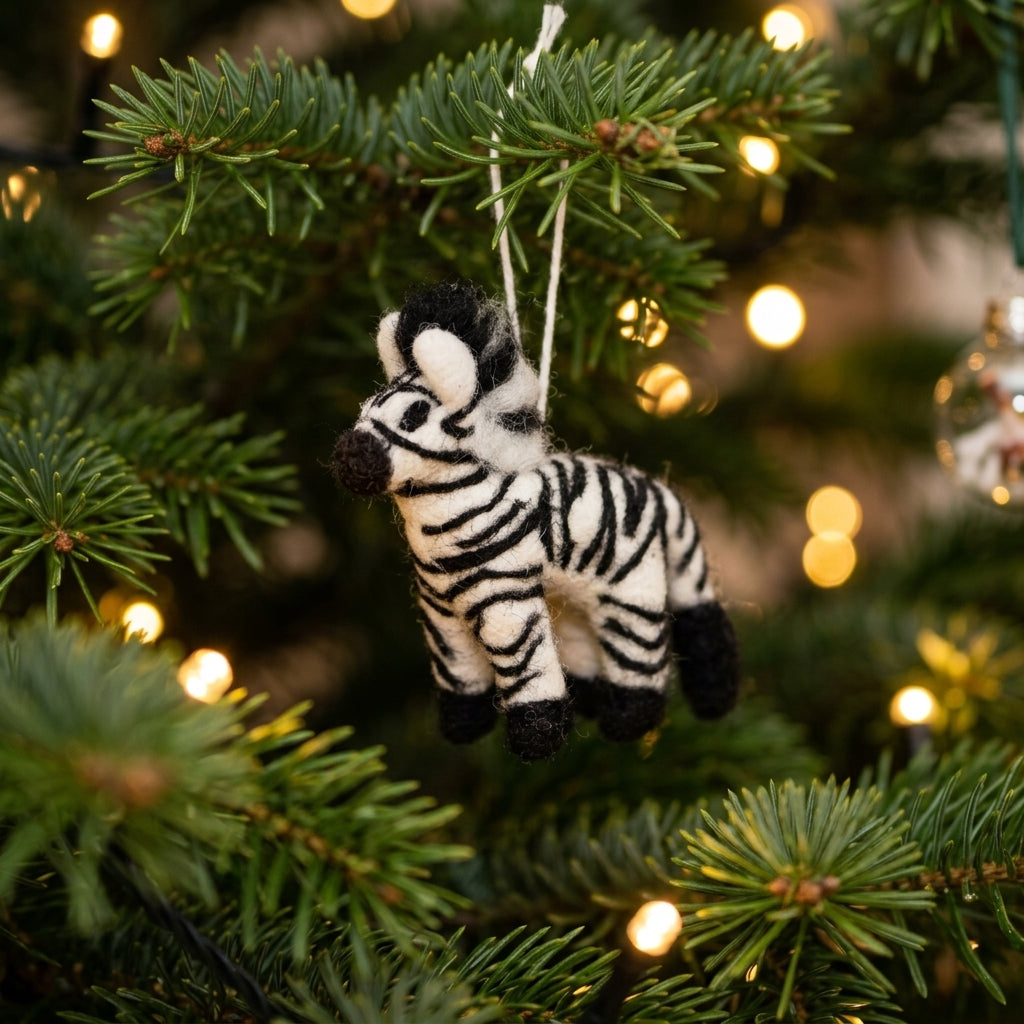 Handmade Wool Felt Zebra Ornament