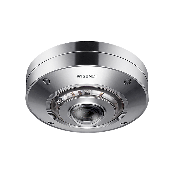 Hanwha Vision XNF-9010RS 12MP Stainless Steel IR Fisheye Camera – Rugged 360° Monitoring with Food-Grade Compliance x series